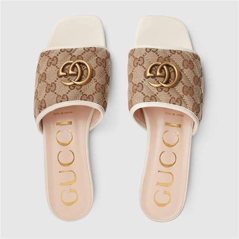 gucci slides with gold logo|Gucci slides women's.